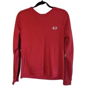 Abercrombie & Fitch Sweater Muscle Mens Sz Medium Ribbed V-Neck Red Fitted